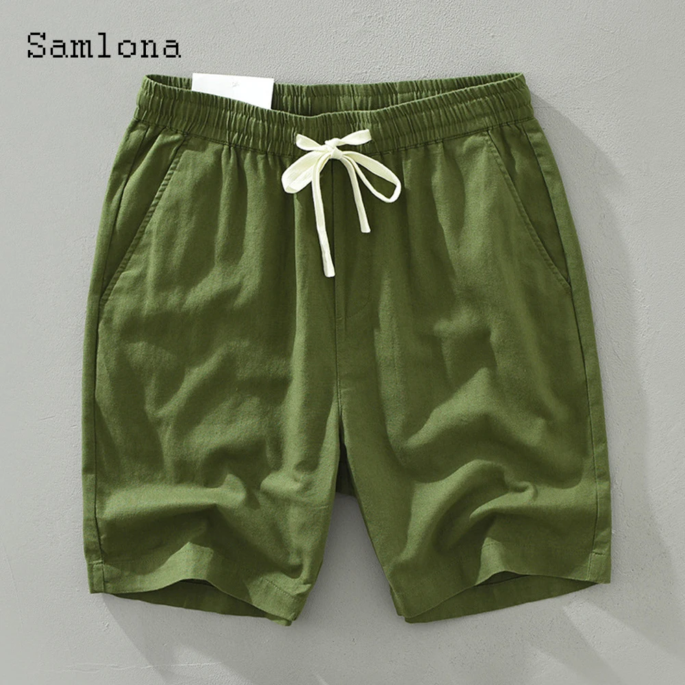 Plus Size Men's Casual Shorts Fashion Leisure Green Kahki Lace-up Pocket Design Short Pants Sexy Beach Shorts Male Clothing 2022