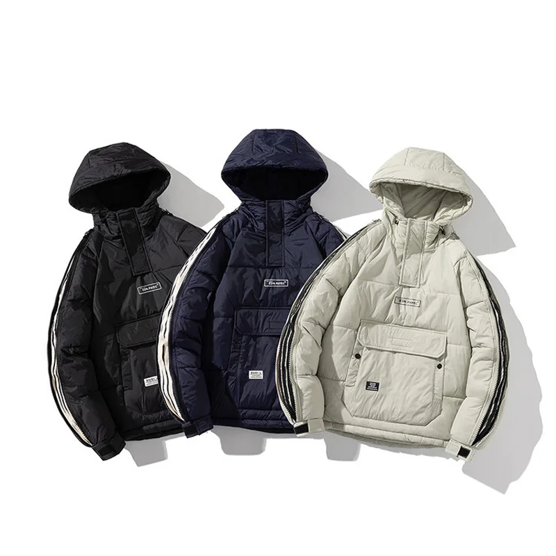 Didiboer Autumn and Winter Men's Hooded Jackets Mens Loose Pockets Parkas Casual Warm Parkas Jacket Cotton Coats Men Clothing