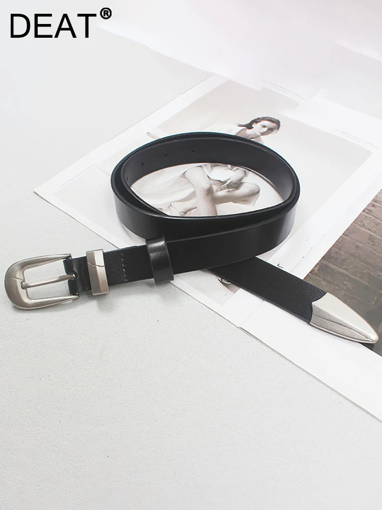 

DEAT Fashion Women's Retro Leather Belt Both Ends Silver Metal Buckle Adjustable Girdle Autumn Versatile 2023 New Tide7AB330