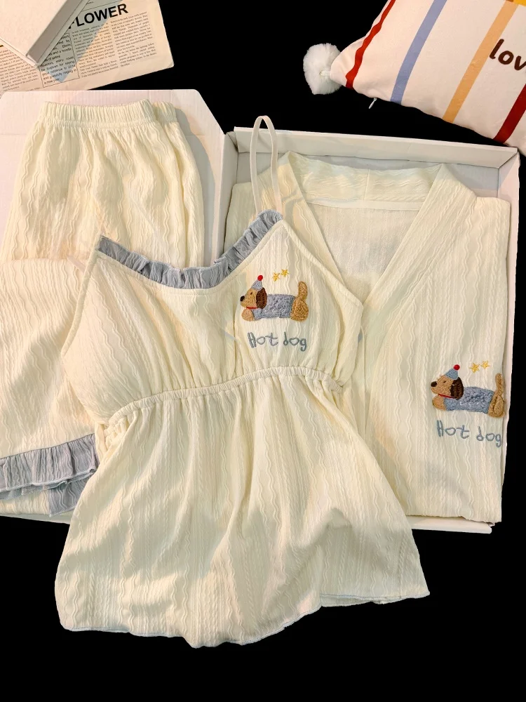 Пижамы с рисунком собаки и колбасы женские весенне-осенние хлопковые тонкие