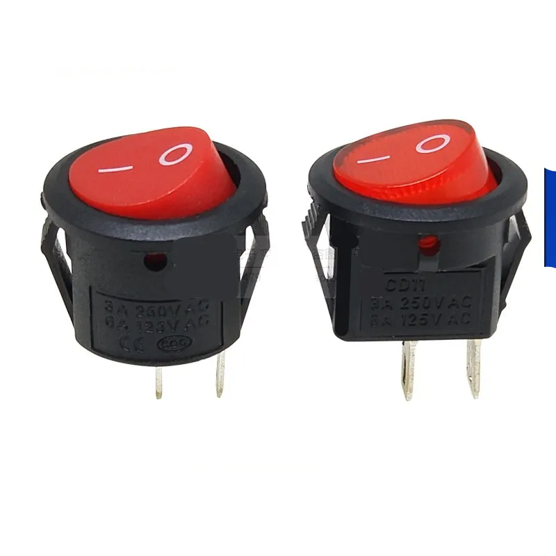 

5PCS KCD1-105 KCD1-204 Hole 15MM Boat Rocker Switches Mini Round Black White Red 2Pin ON-OFF