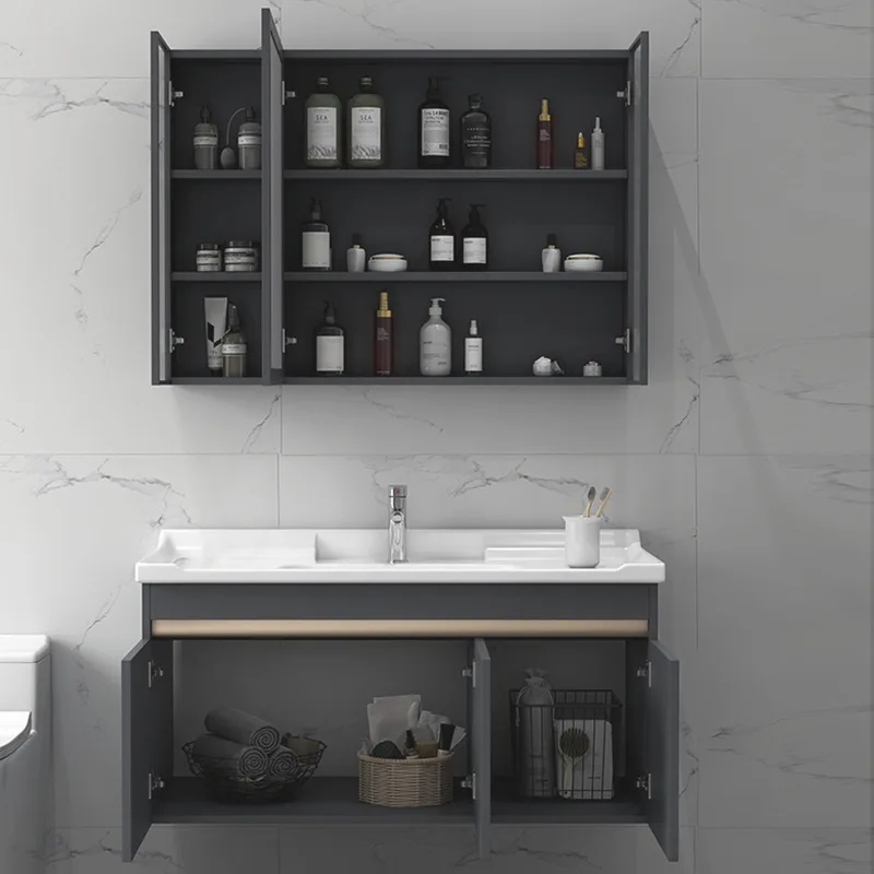 

Алюминиевый зеркальный шкаф для ванной комнаты, раковина, современная простая комбинированная зеркальная раковина