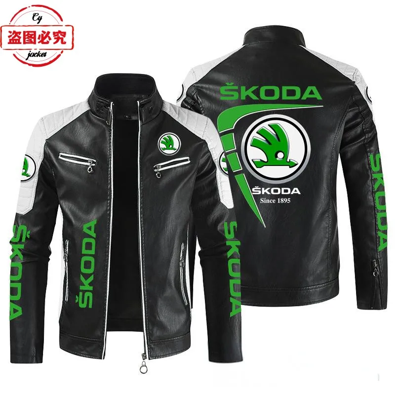 Skoda car LOGO ретро стираная куртка из искусственной кожи четыре сезона WRS ралли skoda