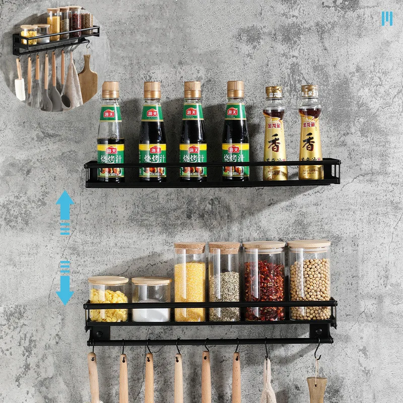 

Kitchen Spice Rack Punch-free Kitchen Storage Hook Wall Mounted Seasoning Oil And Salt Sauce Vinegar Storage Rack Spice Shelves