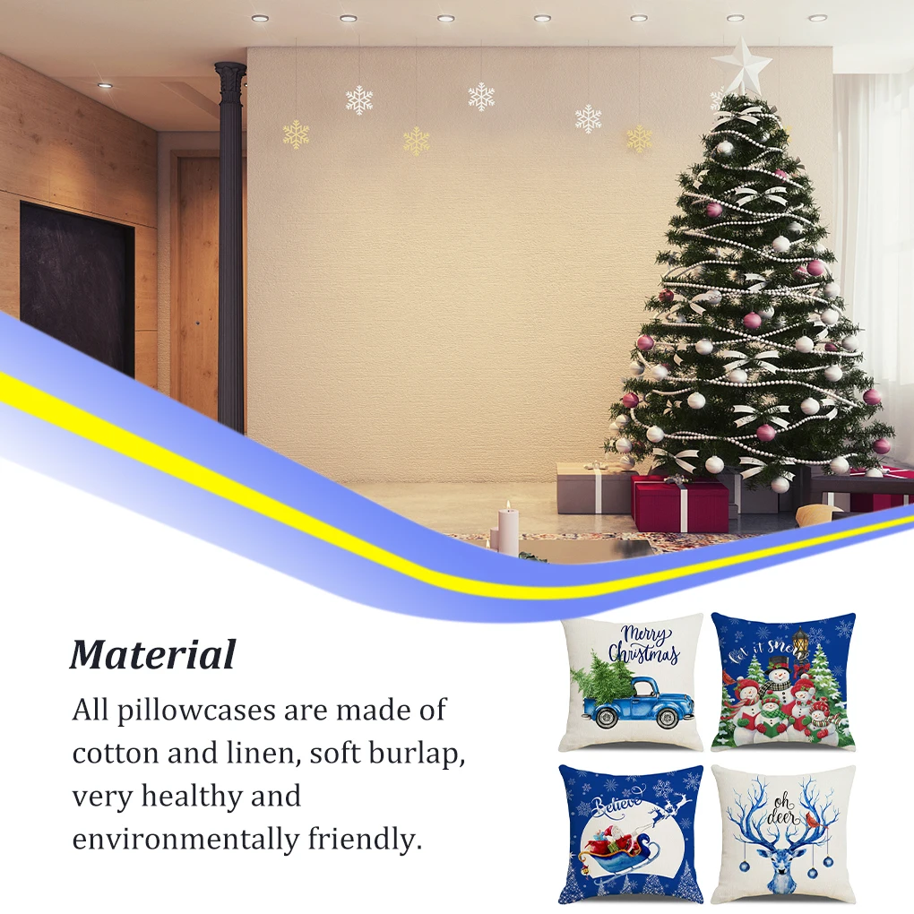 

4 Pieces Christmas Cushion Cover Zipper Washable Reusable Xmas Themed Home Bed Sofa Car Deck Chair Pillow Case Decoration
