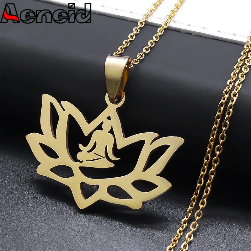 

Yoga Buddaha Lotus Flower Necklace Women Men Stainless Steel Gold Color Hollow Pendant Necklaces Indian Boho Jewelry N1424S04