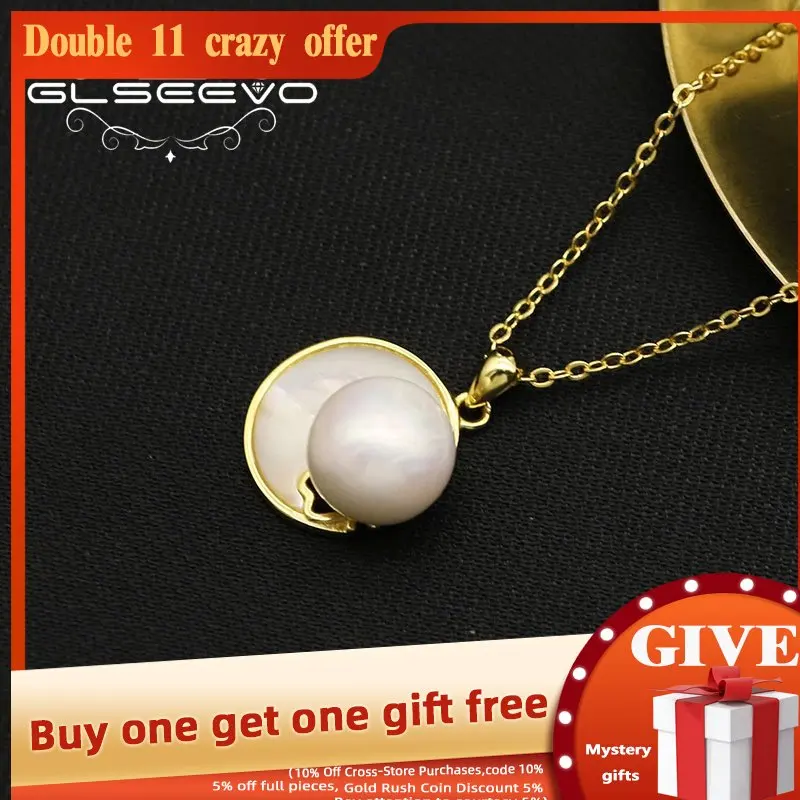 

Glseevo necklace for women silver 925 Natural pearls 2021 trend moon Couple pendants Gift for female Fine jewelry GN0304
