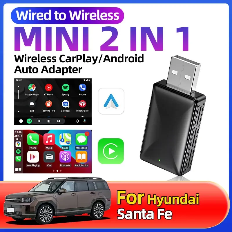 Фото Универсальный беспроводной адаптер для Hyundai Santa Fe Auto Smart Mini Box Plug and Play Wi-Fi Быстрое подключение НОВЫЙ беспроводной CarPlay Android №1