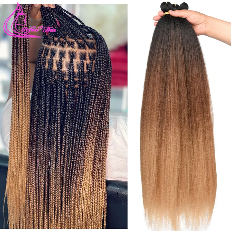 Refined Hair Pre stretched EZ Braid Synthetic Ombre Brown Light Brown Braids Extensions Senegal Twist Yaki Straight Crochet Hair