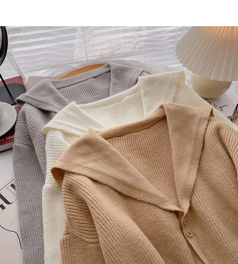 

Cardigan Crop Top Women 2022 Spring Autumn New Solid Sailor Collar Short Knitted Sweaters Slim Casual Fashion Cardigans