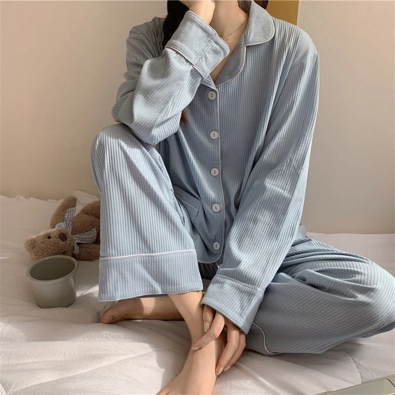 Pajama Sets Women Lace Ins Unisex Sleepwear Korean Feminino Nightwear Lounge Basic Cozy Casual Fit Lovely Girls Simple Maiden