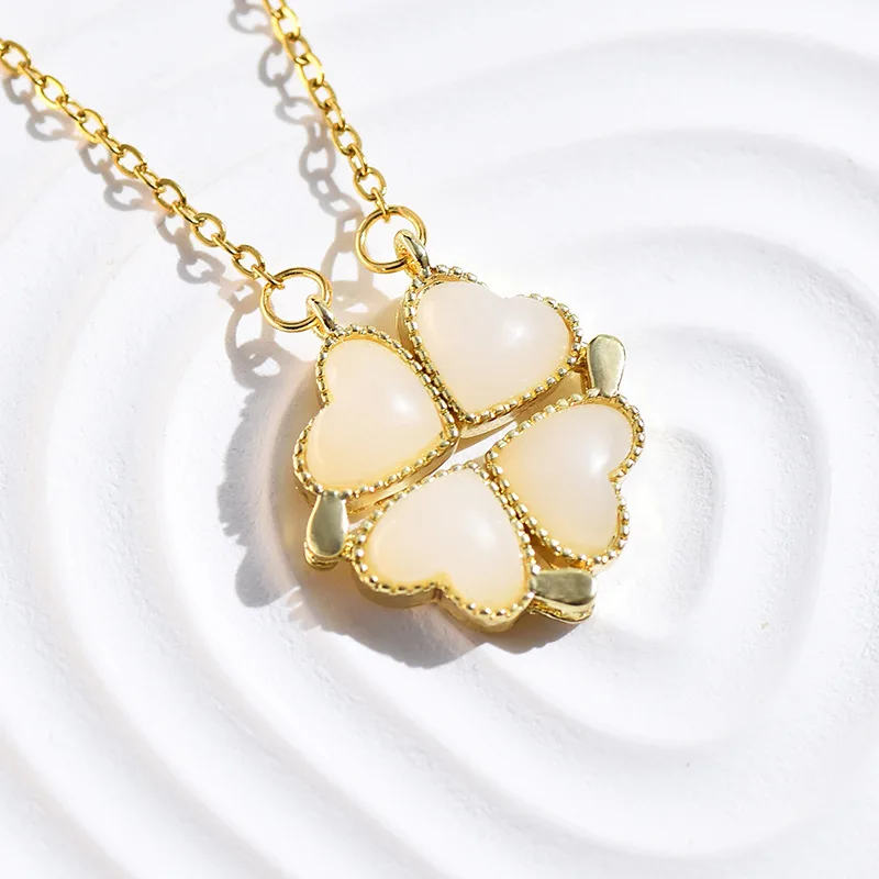 

2023 Fashion White Color Flower Magnetic Attract Together Pendant Necklace Stainless Steel Choker Chain Women Trendy Jewelry