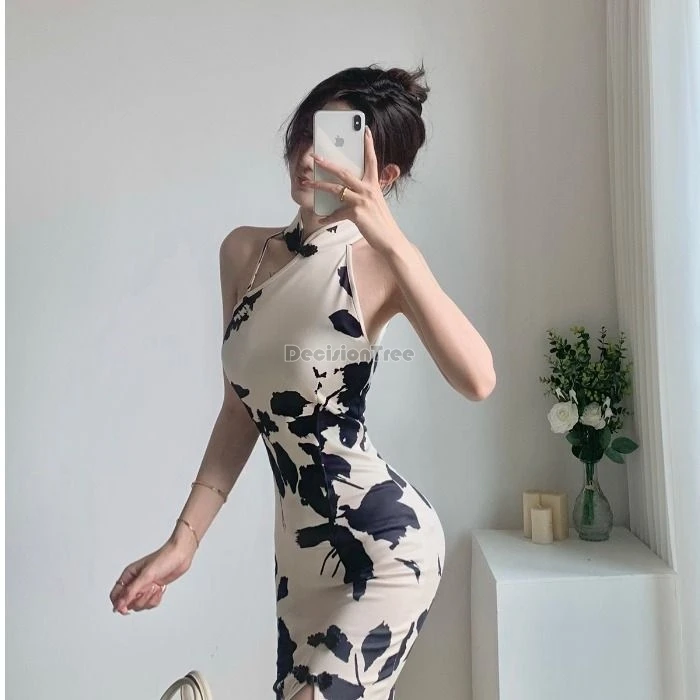 2024 элегантный повседневный китайский Чонсам средней длины в стиле ретро с черным