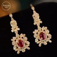 aazuo real 18k yellow gold natural ruby real diamonds luxury sector drop earrings gifted for women engagement wedding party
