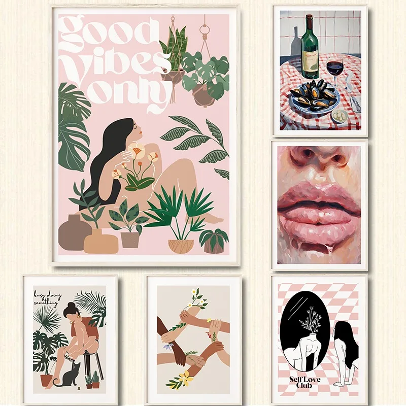 Современный абстрактный постер с изображением женских растений и еды Картина на