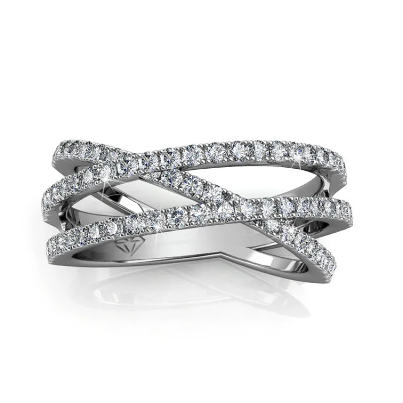 Фото Daisini Открытое регулируемое серебряное кольцо 925 пробы с кристаллами Сваровски для женщин, латунные украшения для свадебной вечеринки, белое золото 18 карат с покрытием №3