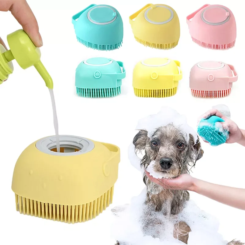 

New in Dog Bathing Massage Brush Shower Shampoo Hair Grooming Scrubber Comb for Bathing Short Hair Soft Silicone Rubber Brushes