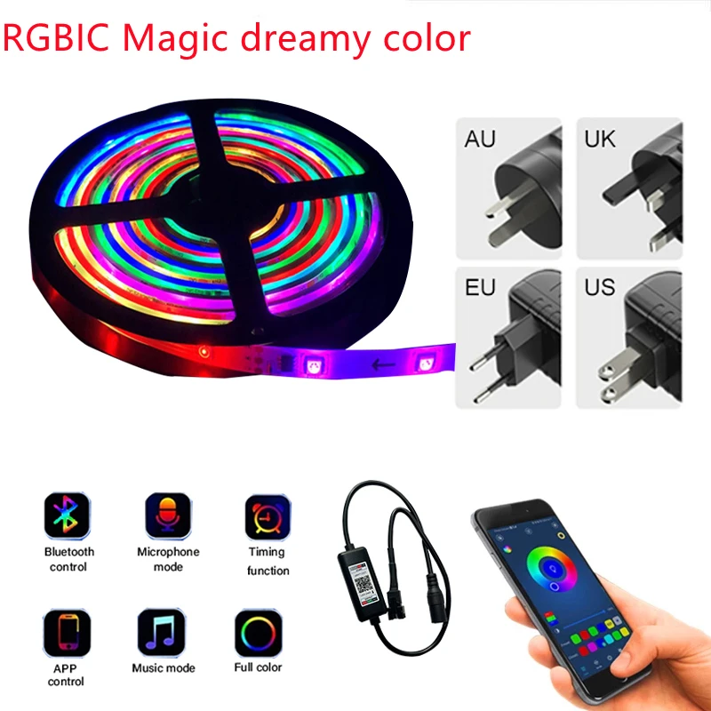 

5-20M 12V 5050 RGB Dream Color LED Strip Lights WS2812B Bluetooth Music Remote Control Festoon Lamp for Room Decor TV Backlight