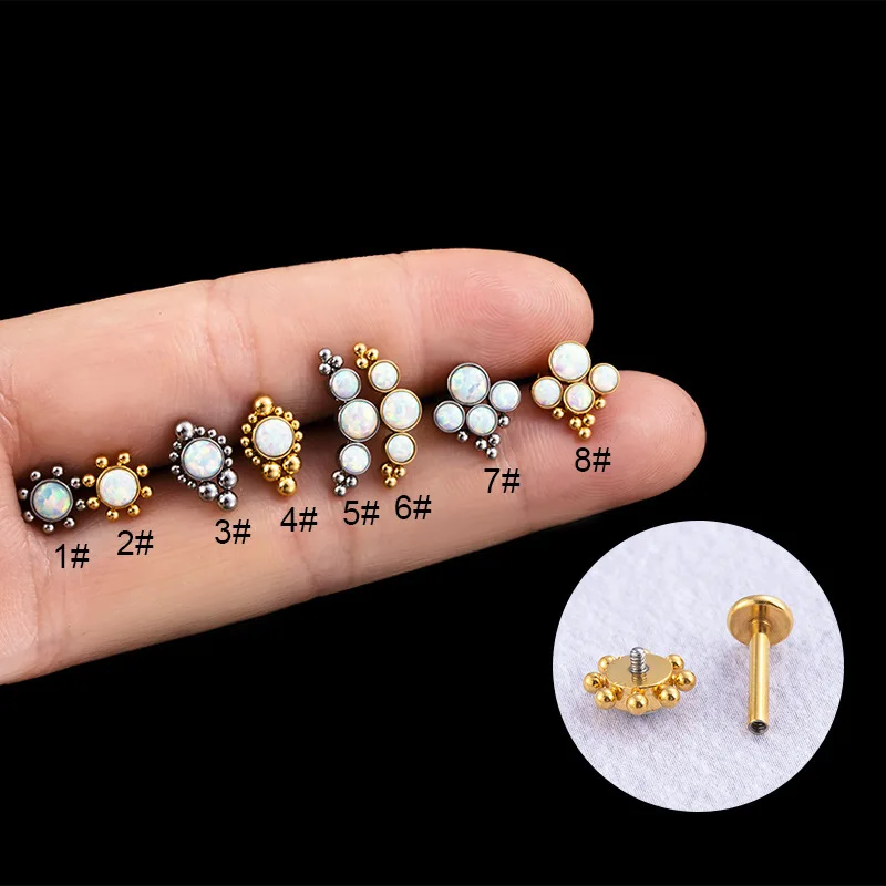 

ASTM F136 Titanium Labret Ear Stud Opal Internal Thread Helix Conch Cartilage Tragus Lip Stud Earrings Piercing Body Jewelry 16G