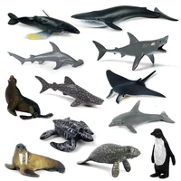 12pcs simulation mini marine animal giant tooth shark killer whale blue whale shark penguin dolphin model toy