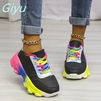 womens shoes 2022 spring and summer leather color matching new thick soled sneakers casual shoes color lace up soft soled shoes
