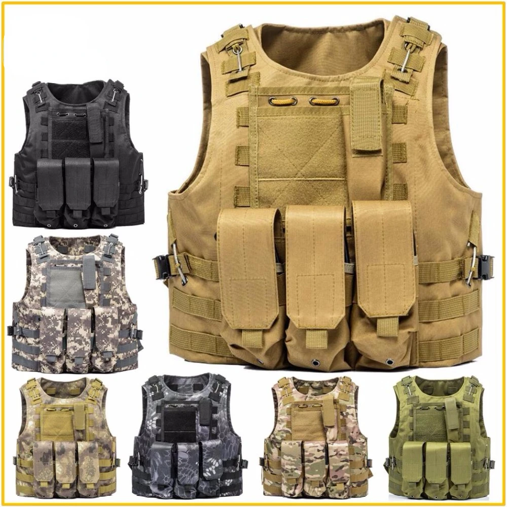 

USMC Airsoft Military Tactical Vest Molle Combat Assault Plate Carrier Tactical Vest 7 Colors CS Outdoor Clothing Hunting Bag