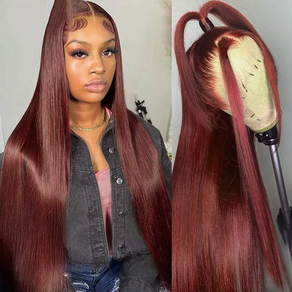 

360 Frontal Wig Reddish Brown Human Hair Wigs #33 13x6 Straight Lace Frontal Wigs For Women Auburn Colored 5x5 Lace Closure Wigs