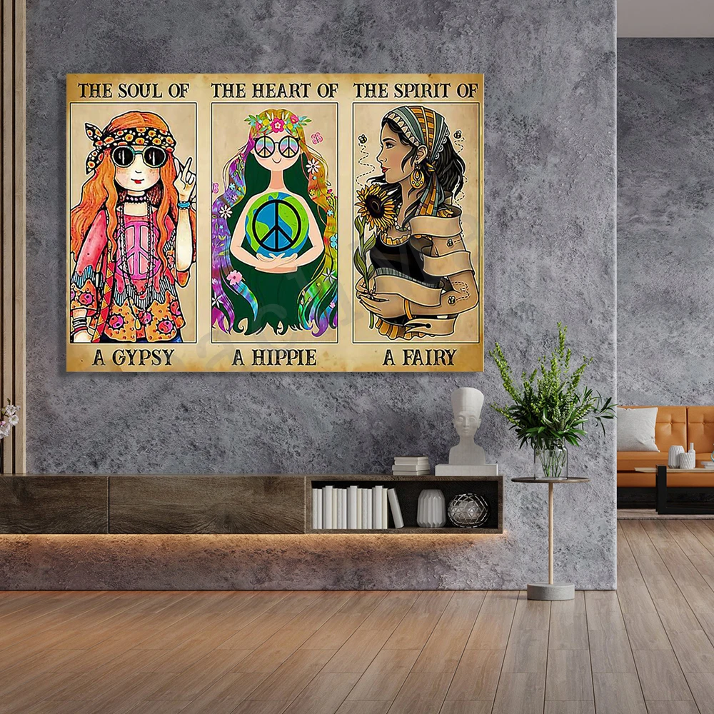 Hippie girl soul цыганское сердце hippie spirit warrior peace sign wall art gift плакат в стиле хиппи