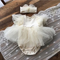 newborn baby summer clothing princess girls puffy yarn skirt with bubble sleeves jumpsuit outfits clothes and headwear set 0 18m