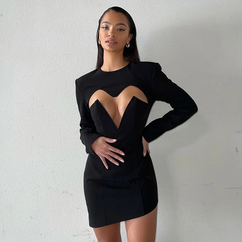 

Fashion Sexy Dress Long Sleeve Black Autumn/winter O Collar Fashion Mini Women's Party Club 2022