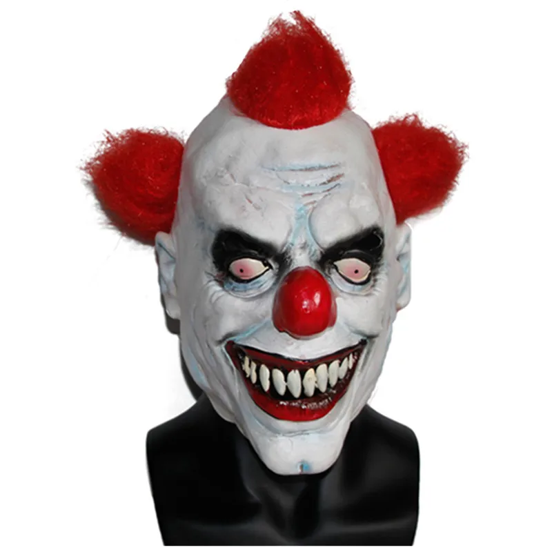 

Joker Crazy Creepy Scary Halloween Clown Mask - Sinister Smile Red Hair Latex Killer Movie Cosplay Props Adult Latex Full Head