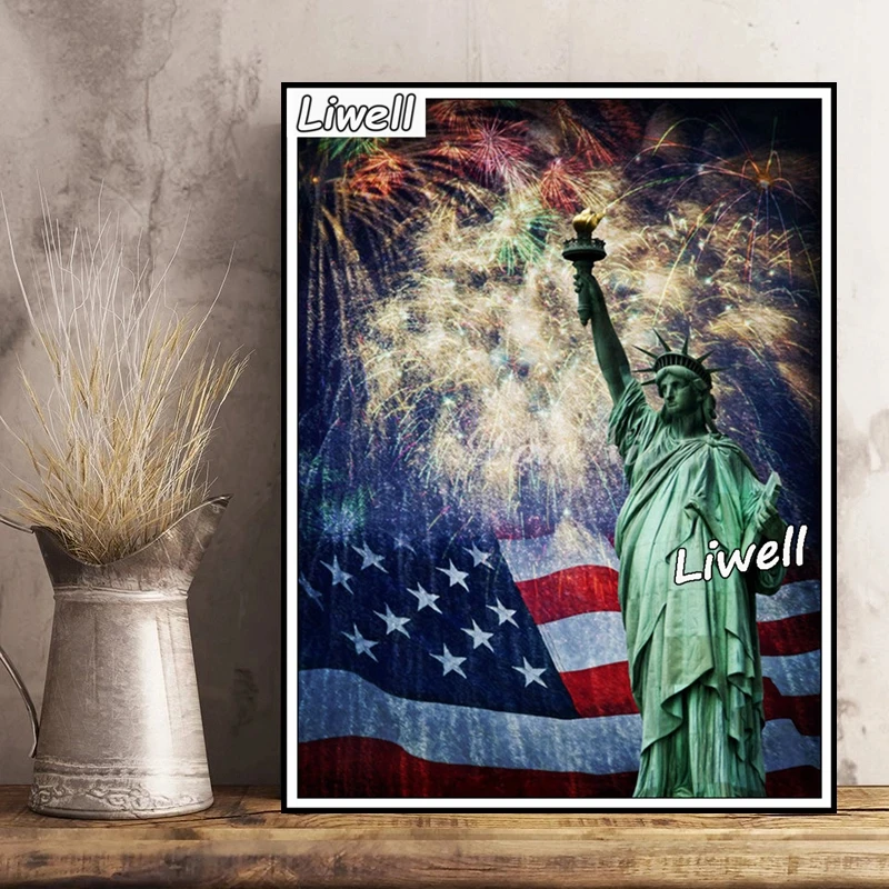 Граффити празднование леди свободы с американским флагом алмазная живопись