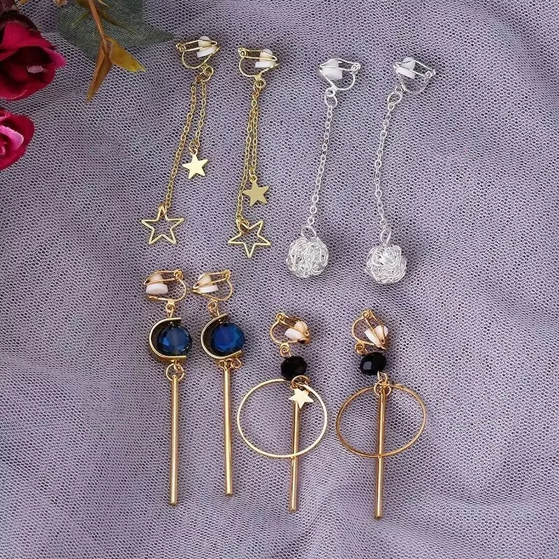 4 Pcs Korean Style Clip on Earrings No Pierced Earring for Women Flower Star Heart Fruit Ear Clip Jewelry Gift