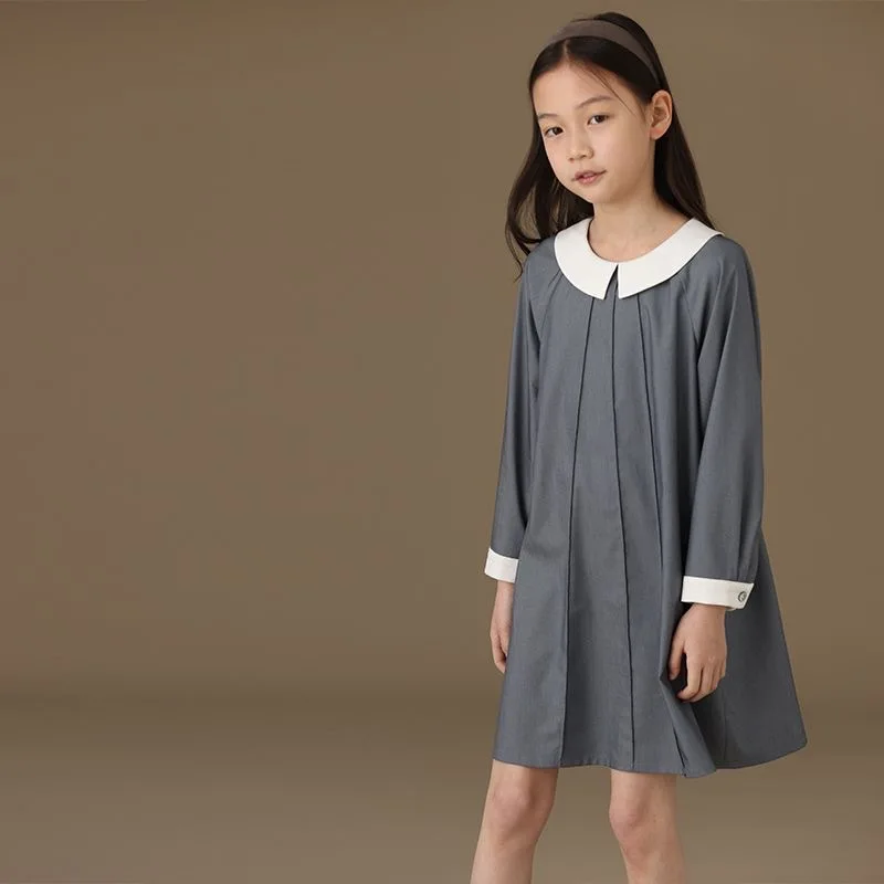 

Autumn Girls Clothing Dress Baby Casual Dress Kids Anti Wrinkle Doll Collar Patchwork Fall Clothes Children Long Sleeve Dress