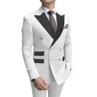 white double breasted men suits lapel slim fit wedding groom tuxedo 2 piece male fashion jacket pants mens tuxedo
