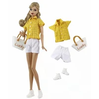 16 bjd doll clothes for barbie clothes outfit set yellow plaid blouse top shorts bag shoes 11 5 dollhouse accessories kids toy