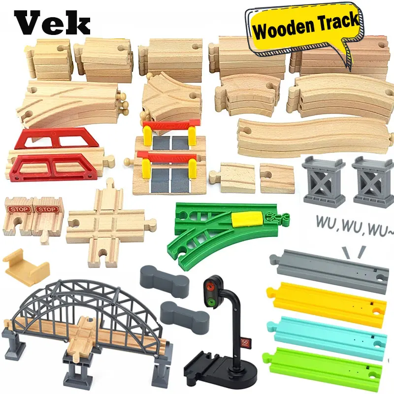 

Wooden Track Accessories Beech Wood Railway Train Rail Bridge Pier Parts Fit Biro Wooden All Brand Tracks Creative Toys For Kids