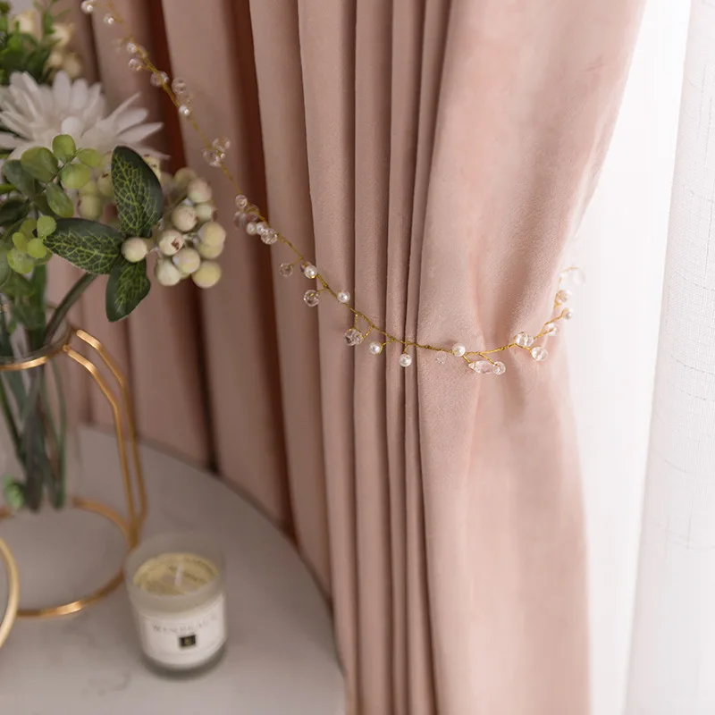 

Nordic Luxury Pink Solid Color Shade Velvet Cloth Velvet High Shading Simple Modern Curtains for Living Dining Room Bedroom