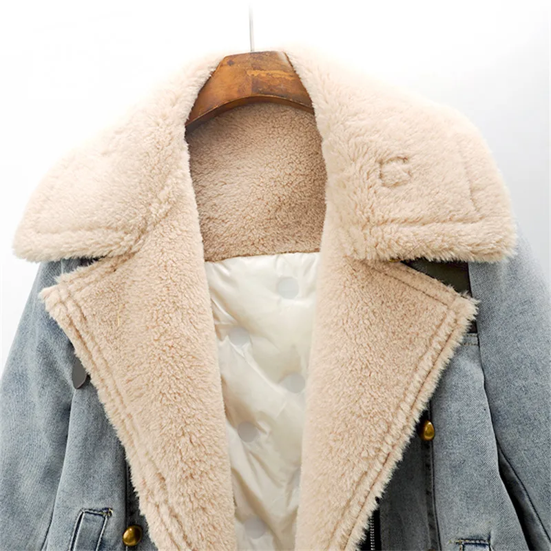 Винтажная синяя джинсовая куртка из овечьей шерсти со сращенной хлопковой