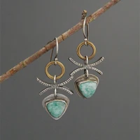 vintage punk irregular metal personality earrings ladies mechanical dangle earrings set with green stone jewelry