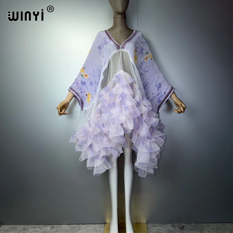 Фото Женское плиссированное макси-платье WINYI для вечеринок, с асимметричным дизайном и эффектом помятости, свободного кроя, сексуальное вечернее платье-пончо/халат №4