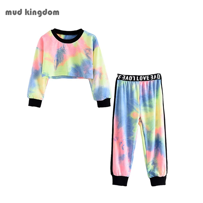 

Комплект из укороченного топа и брюк для девочек, с завышенной талией и длинными рукавами