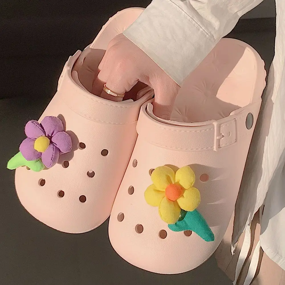 

Сандалии женские с цветами, повседневная обувь для дома, шлепанцы для путешествий, Уличная обувь, Кроксы, плоская подошва, садовая обувь