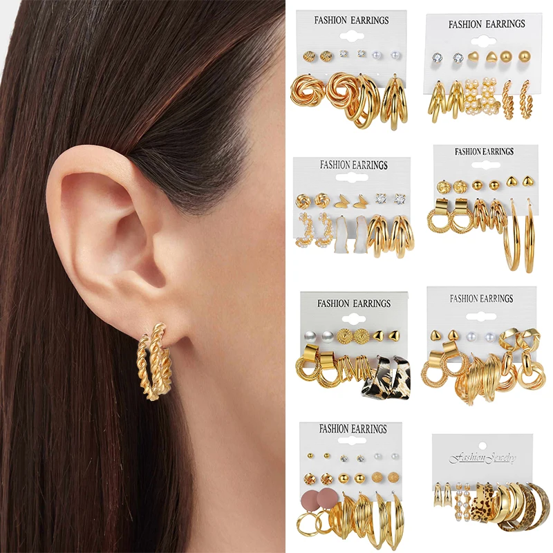 

6 Pairs Heart Butterfly Drop Earrings Set Big Circle Piercings Earrings Jewelry for Women Imitation Pearl Hoop Cute Ear Buckle