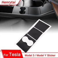 car central control panel protective stickers for tesla model 3 y accessories interior styling black wood grain patch film