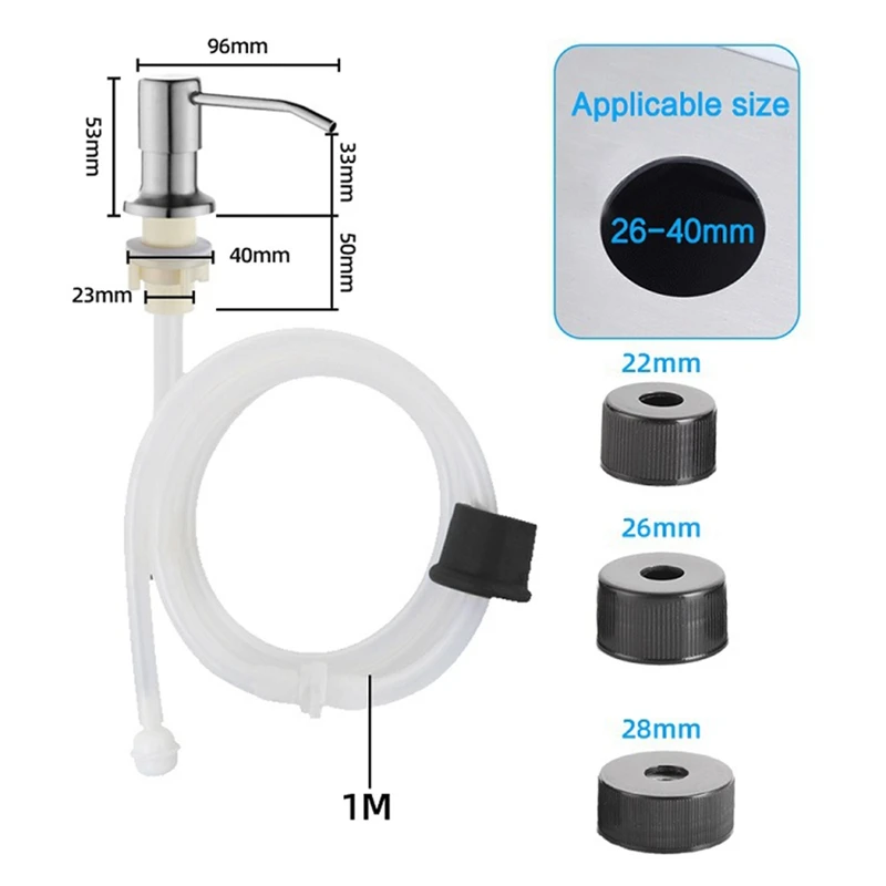 

304 Stainless Steel Sink Soap Dispenser Kitchen Sink Hand Washer Extension Tube Manual Press Embedded With Accessories