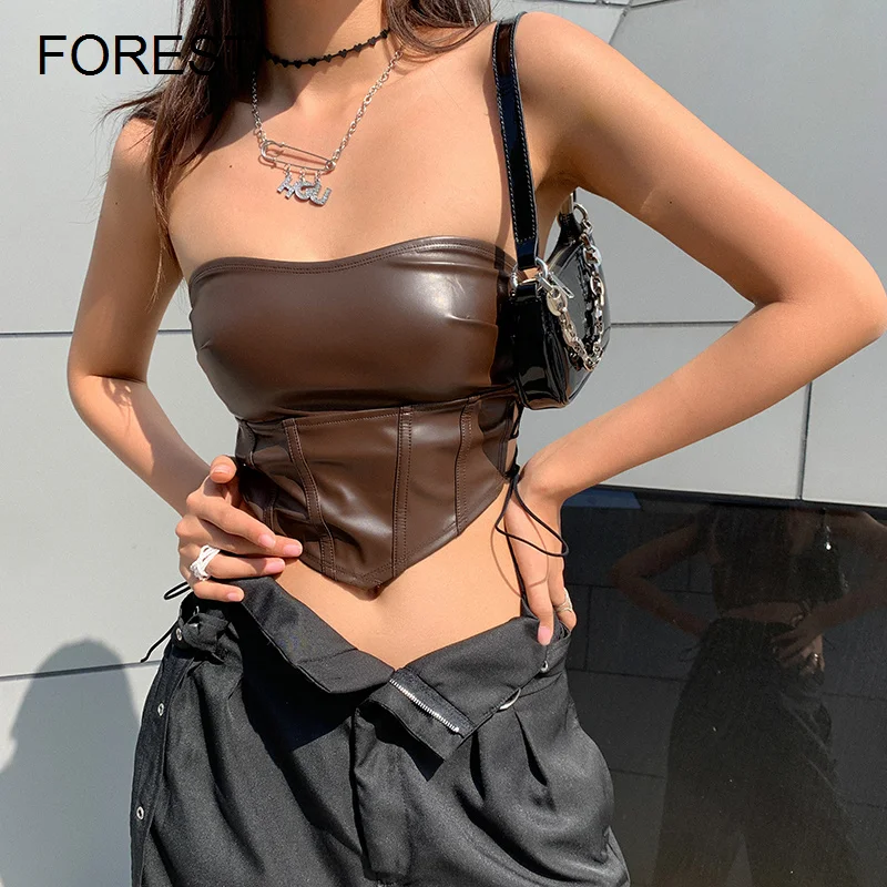 

Women's Sling 2022 New Korean Style Simple Slim Sling Lace Up Waist Irregular Bra Forest