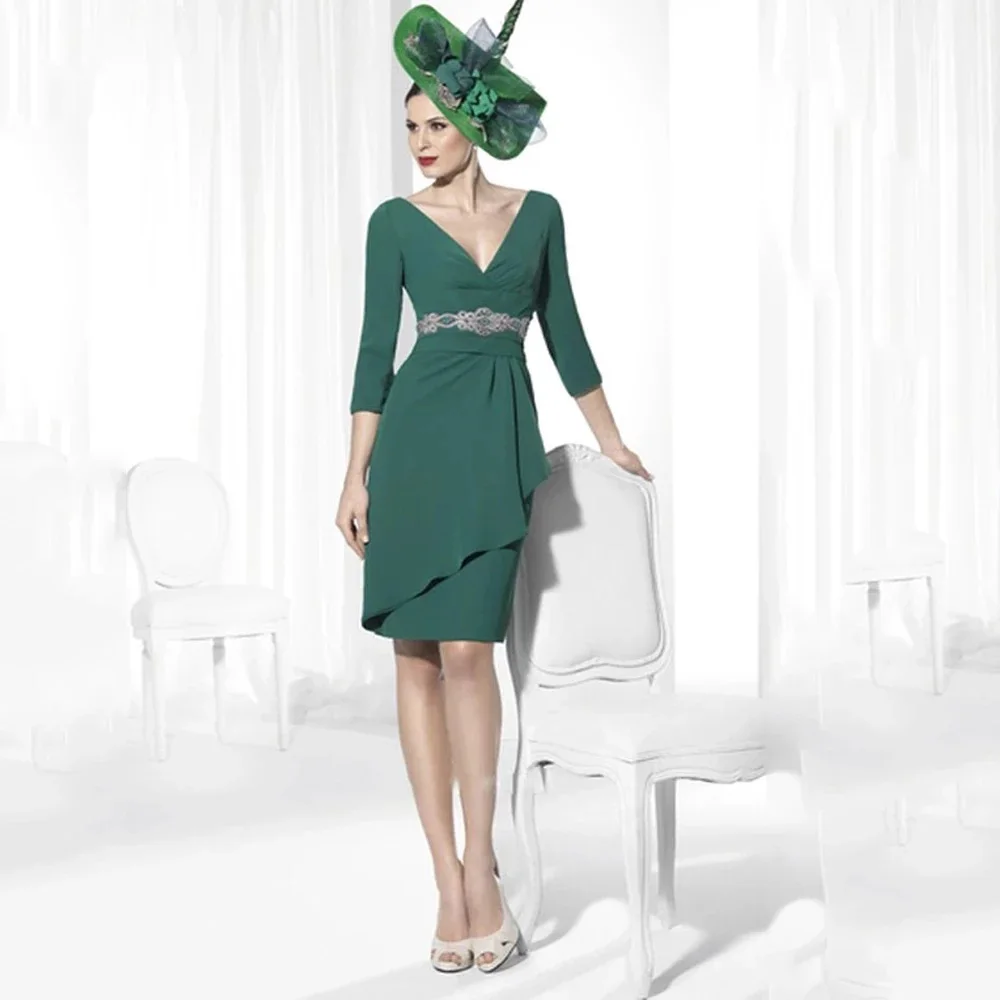 

Laxsesu Green Mother Of The Bride Dresses Summer Chiffon Wedding Party Gown 2022 Tea Length Pleat Wedding Guest Gowns