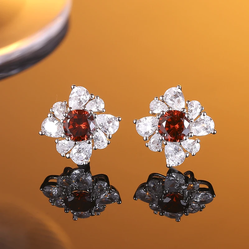 

Red gem 2023 New Women's S925 Sterling Silver Earring