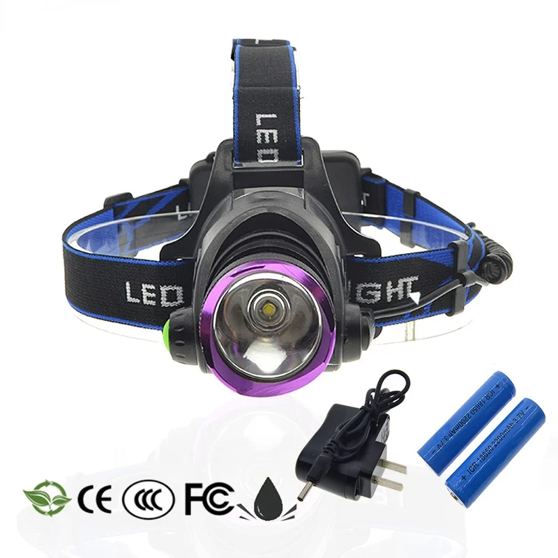 

Новый светодиодный налобный фонарь XM-L T6 2000 люмен, перезаряжаемый налобный фонарь, светильник + 2 шт. аккумулятора 18650 + зарядное устройство